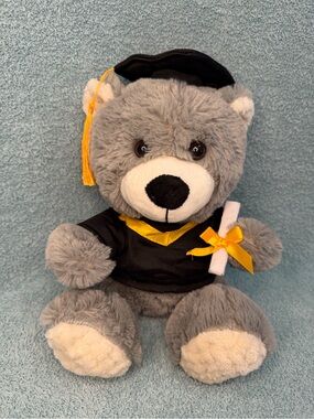 Graduation Teddy Bear Plush Gray White Stuffed Animal Cap Gown Diploma Gift